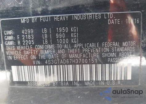 2017 Subaru Impreza 2.0I Premium from USA, damaged, VIN 4S3GTAD67H3700151